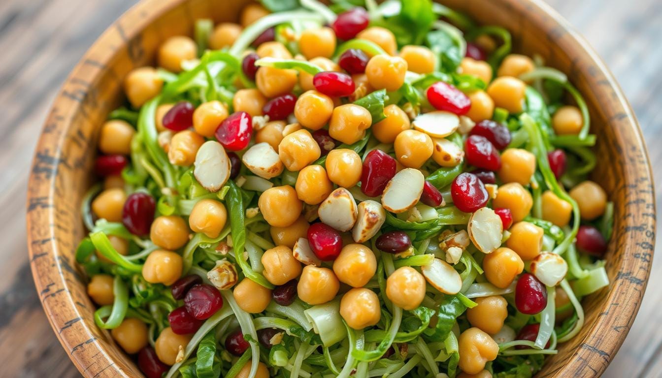 brussel sprouts salad with crunchy chickpeas