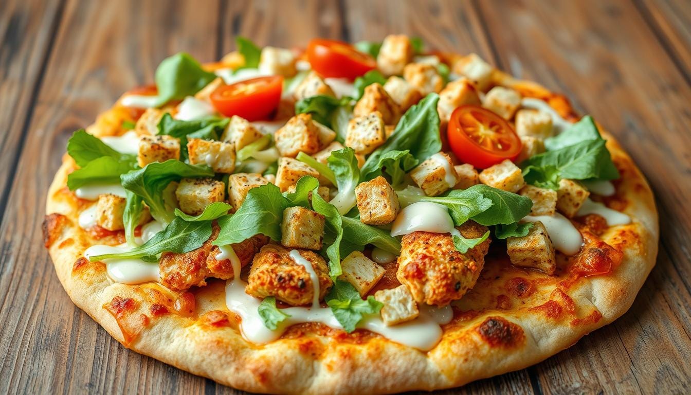 chicken crust caesar salad pizza