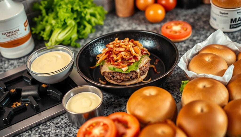 Baconnaise Smash Burgers with Caramelized Onions